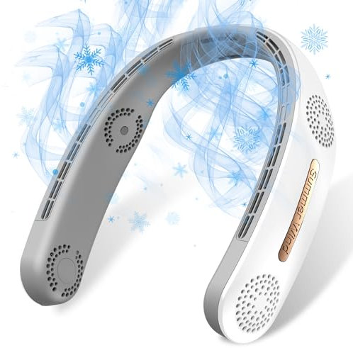 Kukiwhy Ventilador de cuello actualizado, 4 piezas Turbo 6000 mAh ventilador de cuello portátil, ventilador de mano ajustable de 360°,ventiladores personales USB sin aspas para viajes al-blanco