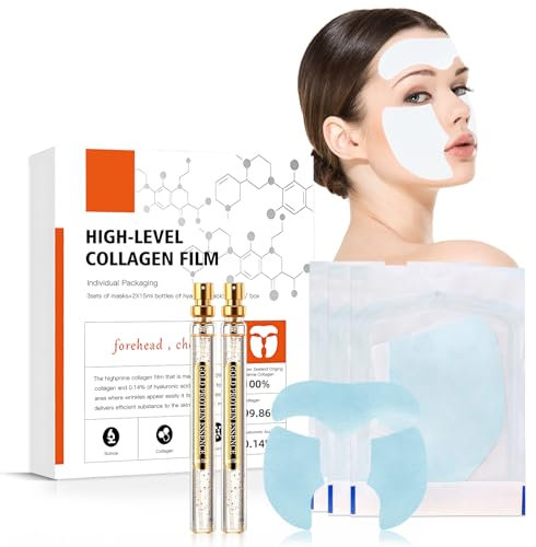 Fogli diCollagene per il Viso Assorbenti, 9 Pezzi Korean Collagen Firming Mask+30ml Gold Face Essence, Maschera Collagene Viso, Fili di Collagene Lifting Riassorbibili, Ridurre le Linee Sottili
