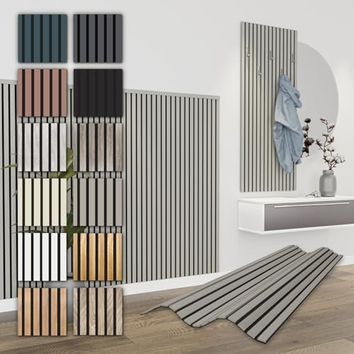 HEXIM Akustikpaneele 138,5x60cm - flexible Lamellenwand Holz MDF Wandpaneele Lamellenverkleidung Wandverkleidung Innendekoration schalldämmend (1 Paneel / 0,83 m² Sandgrey - APH02)