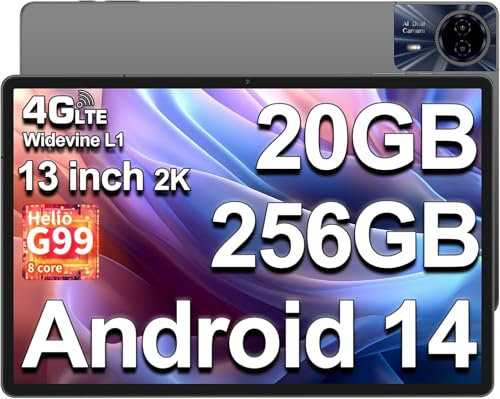 TECLAST T65MAX Tablet 13 Inch, 20GB+256GB/TF 1TB, Helio G99 Octa-Core Gaming Tablet, 10000mAh/18W Fast Charge, Large Tablets Android 14 with Widevine L1, 2.4G/5G WiFi, 8+13MP - Metal