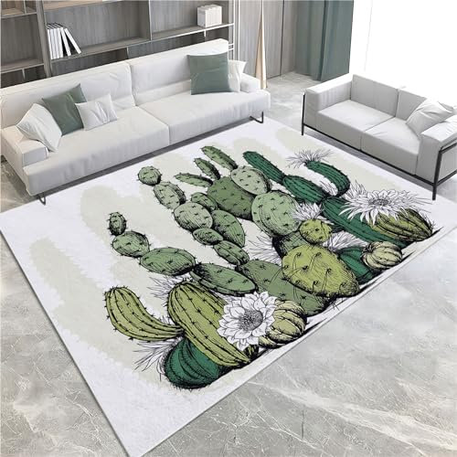 Tappeto Salotto 160 x 230cm cactus verde Tappeti Camera da Letto, Rug Cucina Antiscivolo Lavabile per Tavolino da Salotto, Bagno, Tappeto Bambini Cameretta