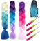 HAPPOW 3 Stück Braids Extensions, 24 Zoll 100g Kunsthaar zum Einflechten, Fake Hair Blauvioletter, mit 3 Große Häkelnadeln, Jumbo Braids für Braiding Hair （Blauvioletter Verlauf）