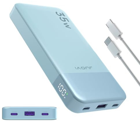 JUOVI Power Bank 10000mAh, 35W Powerbank Schnellaufladung mit 3 Ausgängen und 2 Eingängen, PD3.0 QC 4.0 Tragbares Ladegerät, mit digitaler Anzeige für iPhone, MacBook, Samsung, Android