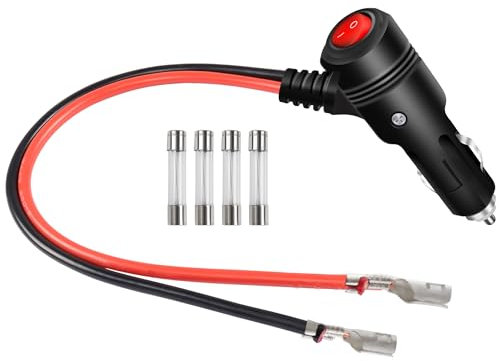 GELRHONR Zigarettenanzünder-Stecker mit Switch, 12V Ersatz Auto Zigarettenanzünder mit 15A Sicherung 16AWG Heavy Duty Kabel, für Motorrad, Auto, Traktor (0.3M/1Ft)