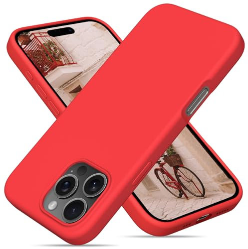 OitiYaa Liquid Silicone Case for iPhone 16 Pro Case,Full Body Protective Cover with 4 Layer Shockproof Structure, Soft Ultra Slim Phone Case with Anti-Scratch Microfiber Lining, 6.3, Red