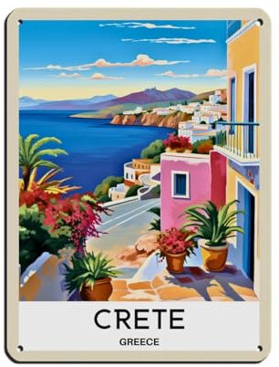 DGHKB Retro-Reiseposter Kreta, Griechenland, Blechschild, Vintage, Metall, Pub, Club, Café, Bar, Zuhause, Wandkunst, Dekoration, Poster, Retro, 30 x 40 cm