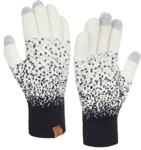Bequemer Laden Winter Warm Damen Handschuhe Thermo Winterhandschuhe Elegant Jacquard Strickhandschuhe mit Elastisch Manschette Geschenk für Frauen, Weiß