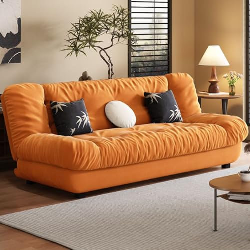 WEIDPHL Futon-Schlafsofa, Sofa-Zweisitzer Und Schlafsofa, Zweisitzer Ohne Armlehnen, Umwandelbares Schlafsofa, Schlafcouch Für Homeoffice, Apartment, Nickerchen,Orange