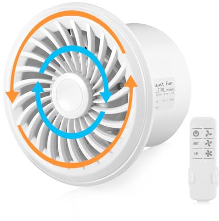 6-inch Reversible Bathroom Extractor Fan, Ø 150mm Extractor Fan with 3-speed & Remote Control, Two-way Exhaust Fan Airflow 310 m³/Hour, Wall Mounted Shower Extractor Fan for Bathroom Wall Ceiling
