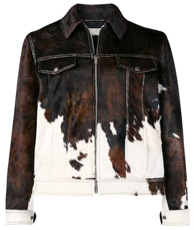 Herren Echtes Kuhhaar auf Lederjacke, Kuhfell-Druck, Pony-Skin, Mantel, Casual