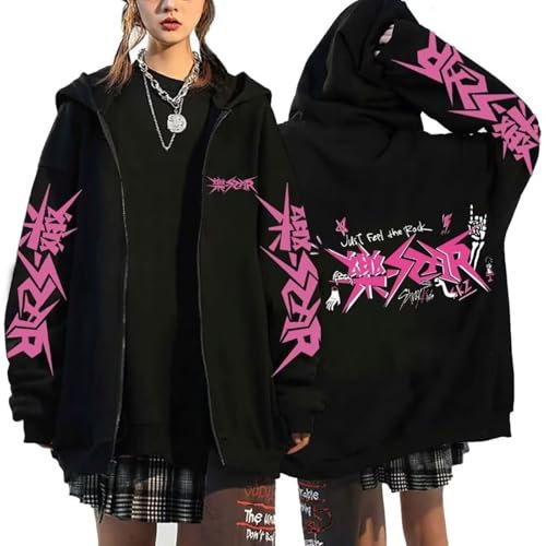 SKZ Album Star Kapuzenjacke Felix Hyunjin Bangchan Lee Know Zippered Sweatershirts Jacke, Schwarz 03, 3XL