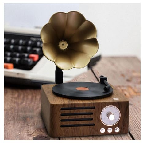 Gramófono vintage con salida Bluetooth, mini tocadiscos vintage, tocadiscos retro gramófono, conexión inalámbrica de radio Bluetooth para el hogar, oficina, habitación, decoración vintage, fiesta de