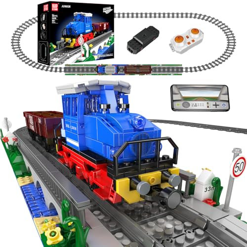 Mould King Technik Zug Bausteine, 1117 Teile Steampunk Spielzeugzug Klemmbausteine Set, STEM Elektrischer Eisenbahn bausatz mit Gebirgstunnel und Eisenbahnzubehör, für Erwachsene und Teenager