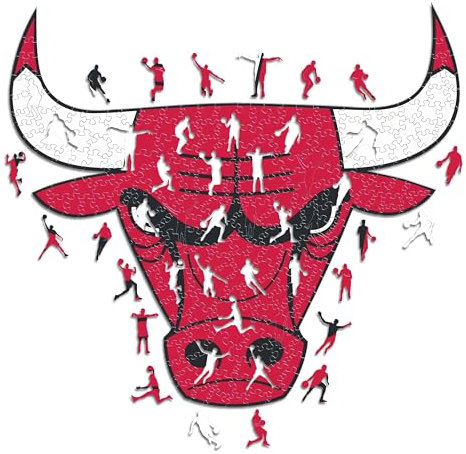 Iconic Puzzles - Chicago Bulls, Logo, Holzpuzzle, offiziell lizenziert von der NBA, 100% nachhaltig, Größe S, 150 Teile