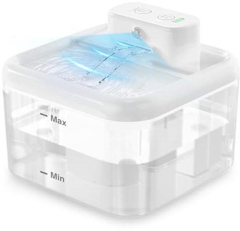 Fontaine à eau sans fil pour chat de 2 L avec détecteur de mouvement, fontaine à eau à piles ultra silencieuse pour chat, fontaine à eau pour animaux domestiques, blanc