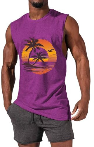 Hawaii Tanktop Herren Sommer Ärmelloses Muskelshirts, Casual Sport Tshirt Baumwolle Leicht Unterhemd Shirt, Fitness Trägershirts Tee Tops Urlaub Männer Rundhals Oberteile Laufshirt