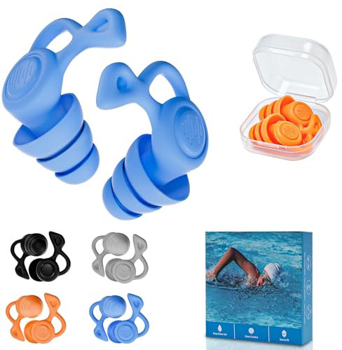 Ohrstöpsel Schwimmen für Erwachsene, 4 Paar wasserdichte Silikon-Ohrstöpsel, wiederverwendbar, ideal für Duschen, Schwimmen, Surfen, Schnorcheln uvm (Erwachsene & Jugendliche 14+)