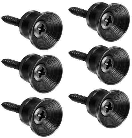 BOHUIZ 6 Stück Gitarrengurt Knöpfe, Metall Gitarrengurt Endknopf mit Befestigungsschrauben und Gummi Kissen für Akustikgitarre E-Gitarre Bass Ukulele Schwarz