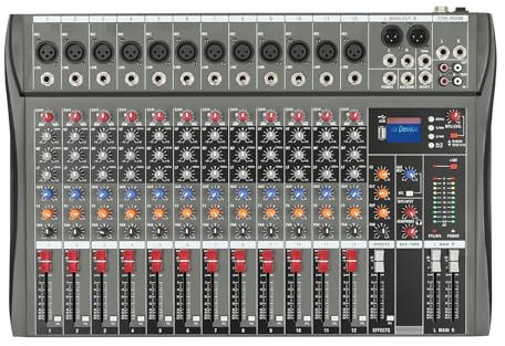 Black 12 Channel Audio Mixer, Sound Mixing Console with Multi-Track USB Bluetooth and 48V Phantom Power, for Studio Karaoke PC Live Performance KTV 51 * 34.5 * 4cm