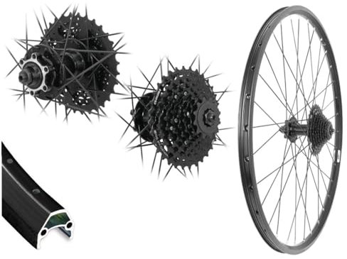 AGGRO-X 27,5 Zoll Alu Hinterrad 19-584 Laufrad Hohlkammer Disk 6-Loch mit 8 Fach Zahnkranz Kassette HG200 24 Gang