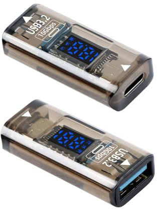 GELRHONR USB A auf C Adapter mit LED Digitalanzeige, 36W 10Gbps 3,2 USB C Buchse auf Typ C Buchse, 12V / 3A für PC, Laptop, Handy, Powerbank (2Pack)