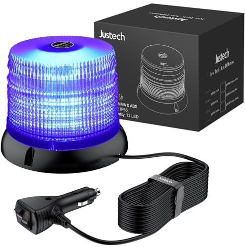 Justech Rotativo Luz Estroboscópica Homologada E57,Rotativo Luz 72LEDs Emergencia con 5m Cable Impermeable IP65 para 12V/24V Vehículo Camión Remolque Tractor