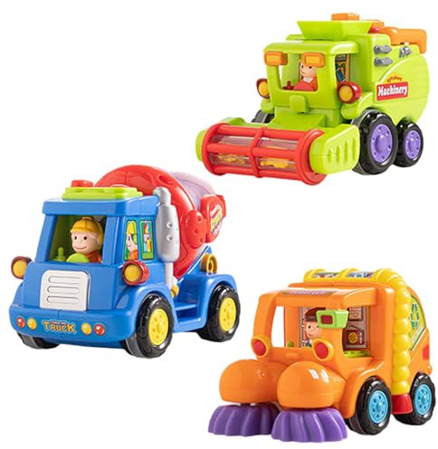 Csafyrt 3Pcs Toy Cars, Construction Toys Set Includes Harvester, Sweeper, Cement Mixer Trucks for Kids Gift