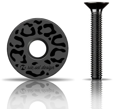 Riesel Design ® - stem:Cap – Carbon - Ahead Kappe inkl. Aluschraube für Rennrad, Gravel, Cyclocross, MTB/Vorbau- & Steuersatz Kappe für alle Gabelschäfte, Vorbauten mit 1 1/8‘‘ (Leo schwarz)