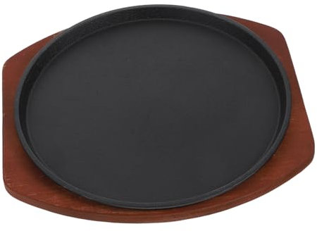 TIDTALEO 1Juego Placa de Asar de Hierro Fundido con Base de Madera Sartén para Grill para Cocinar Carne y Estructura y Duradera Calentamiento Uniforme