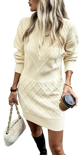 Theenkoln Strickkleid Damen Elegant Pulloverkleid Langarm Winterkleid Casual Strickpullover Kleid Pullikleid Sweater Minikleid