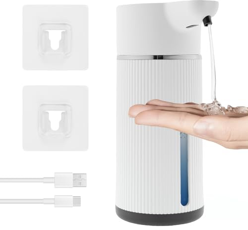 Automatic Liquid Soap Dispenser Touchless 420ml Rechargeable Sensor Hands Free Soap Dispenser with 4 Adjustable Levels for Hand Sanitizer Shampoo Body Wash Kitchen and Bathroom(White)