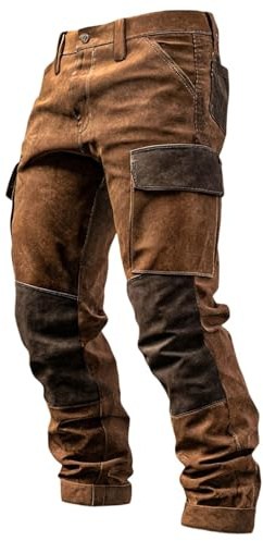 Genérico Pantalones de Cuero Pantalón Cargo Hombre Pantalones de Trabajo con Rodilleras para Exteriores Elástico Cómodo y Transpirable con Corte Moderno