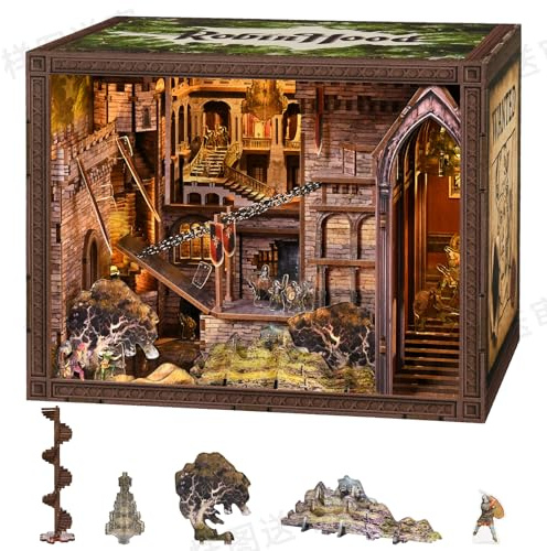 MiniCity Robin Hoods Burgflucht DIY Book Nook Kit mit LED fürs Bücherregal | DIY-Modell mit 351 Teilen und 18 × 23 × 18 cm; LED, Staubschutz, Kleber und Werkzeug im Set; Aufbau 8–10 Std., ab 14 Jahren.