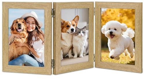 ROYUEXT Bilderrahmen Collage 13x18cm Holz klappbar Dreifach-Bilderrahmen | Grundfarbe Fotorahmen 3 Bilder zur vertikalen Platzierung auf dem Schreibtisch