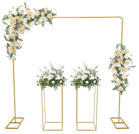 Traubogen Hochzeit, 2mx2m Hochzeitsbogen Gestell Eckig Gold, Metallbogen Mit 2 Blumenständer, Bogen Hochzeit Ballonbogen Gestell Für Geburtstags Partys