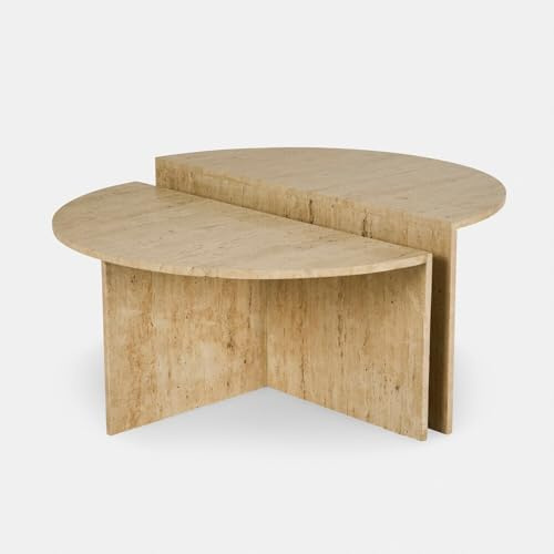 Loberon Couchtisch Candeloro - Zwei Tischhöhen - Rundes Design - Charakteristische Porenstruktur - Wohnzimmertisch - Travertin, braun