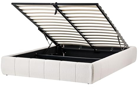 Beliani Polsterbett Bouclé cremeweiß gesteppt ohne Kopfteil mit Bettkasten Lattenrost 140x200 cm modern Genas