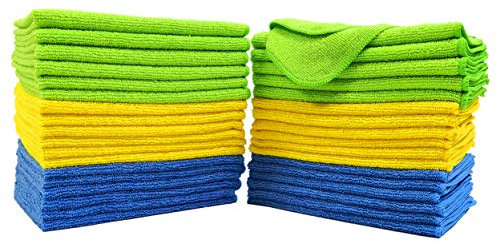Polyte - 36 Chiffons de Nettoyage en Microfibres - Bleu/Vert/Jaune - 31 x 41 cm