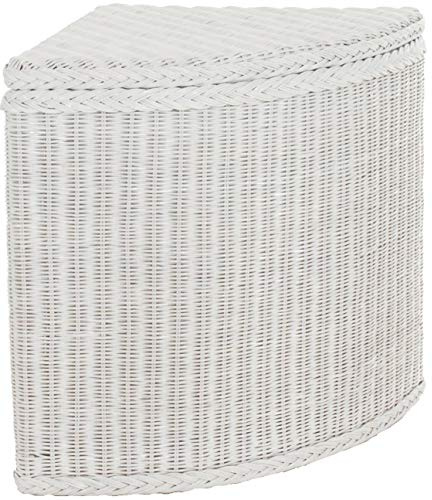 korb.outlet Großer Wäschekorb Ecke/Wäschetruhe aus echtem Rattan Ecktruhe Eckwäschekorb Eck Wäschesammler (Weiss)