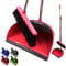 Long Handled Dustpan and Brush Set Lobby Dust Pan with Long Handle Sweeping Broom (Red)
