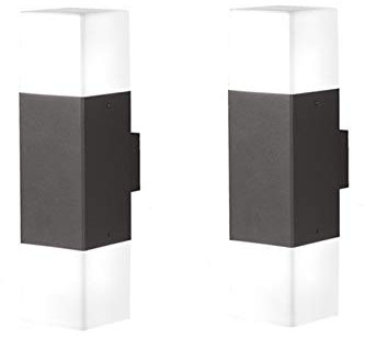 2-er Set eckige Außen-Wandleuchten Up Down Aluminium Anthrazit, Höhe 33cm