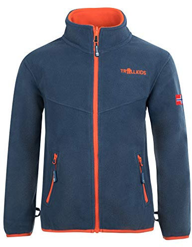 Trollkids Kinder Oppdal XT Fleece Jacke, Mystik Blau/Orange, Größe 152
