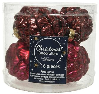 Christbaumschmuck Zapfen Glas 7cm x 6 Stück Anhänger weinrot Bordeaux