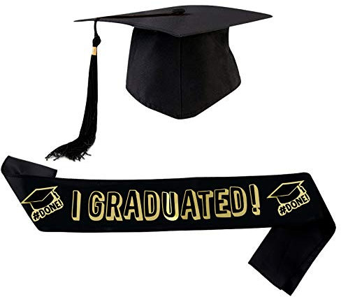 BHGT Student Graduation Hat Adult Bachelor Graduation Caps and Graduate Satin Sash for Graduation Ceremony Party Favors Prime Adults Graduation Ceremony Party Favors Decoration