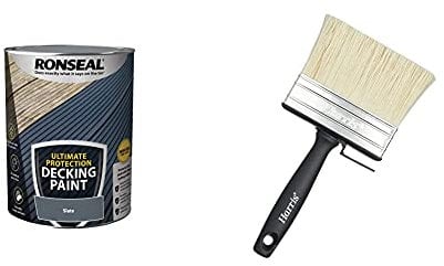 RONSEAL ULTIMATE DECKING PAINT SLATE 5L & Essen 4.0 Block Brush