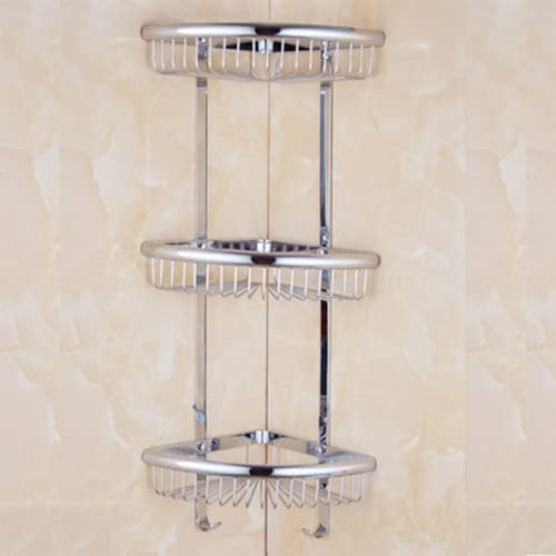 BOCbco Eck-Duschablage, Badezimmerregale, Vintage-Badbeschläge, Gold, 3-Lagig, Eckregal, Chrom, Badezimmer, Messing, Shampoo-Halter-Ecke, Badkorb, Badezimmer-Accessoires/C-Silver