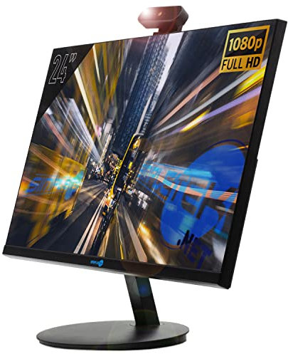 SIMPLETEK - Monitor IPS WLED con Webcam Integrata | Full HD 24 pollici | HDMI VGA | Speaker integrati | VESA 75x75 mm