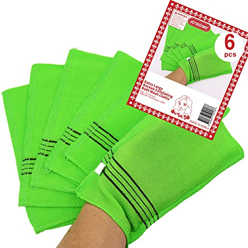 etreetowel Korea Made Extra Large Size 25 x 14cm (6 PCs) Korean Asian Exfoliating Bath Washcloths Mitt Scrub for Body washcloth Glove Viscose Rayon Towel for Soft Skin