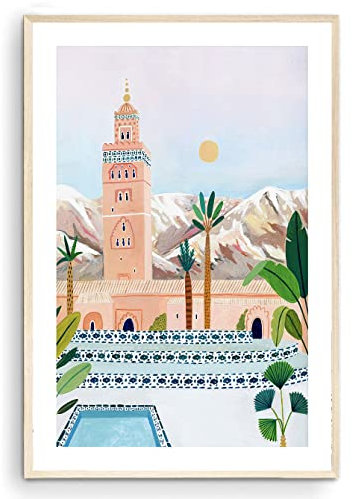 Nationcog Marrakesch-Kunstdruck, Marokko-Kunstdruck, Marrakesch-Poster, Reisedruck, Reiseposter, marokkanisches Dekor, Einweihungsgeschenk (ungerahmt) (30,5 x 45,7 cm)