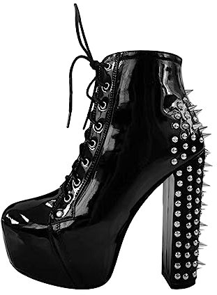 Only maker Damen Fashion Boots Plateau Stiefeletten Chunky Booties Punk Stil mit Nieten Metallic Schwarz 45 EU